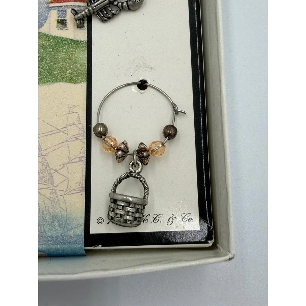 Vintage Nautical Wine Glass Charms Set 6 Cape Cod Lobster‎ Seagull Pewter